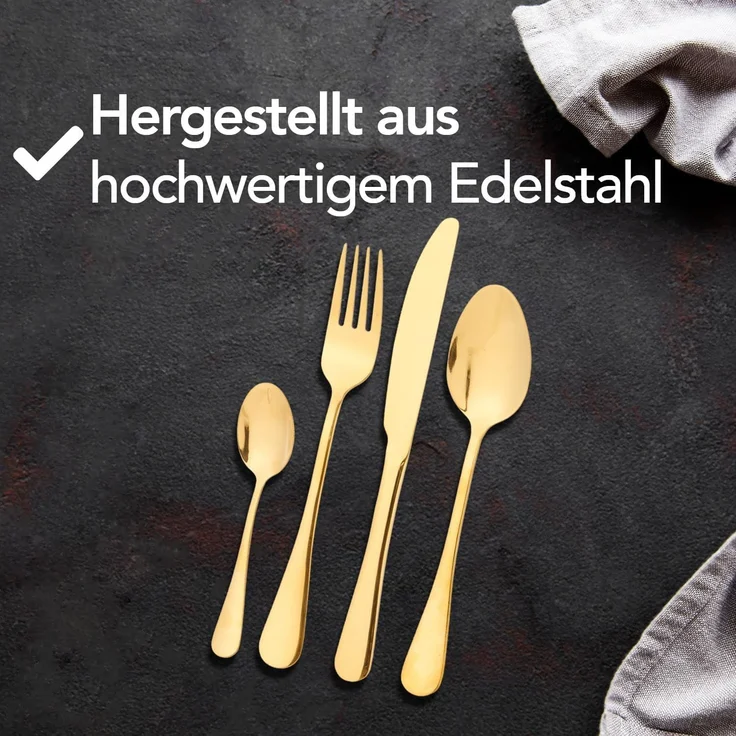 Brixy Besteckset - Gold - 24-teilig - 6 Personen Besteck - Messer/Löffel/Gabel - Edelstahl - Gold – Bild 8