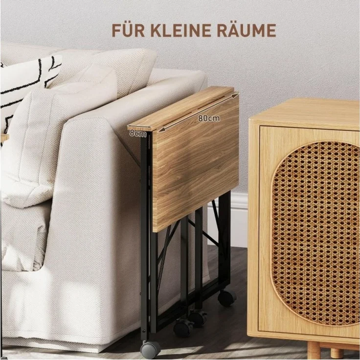 BBWL Klapptisch Klappschreibtisch mit Rollen, kompakter Computertisch 80 x 40 x 75 cm (platzsparender Arbeitstisch für Homeoffice und Studium) – Bild 4