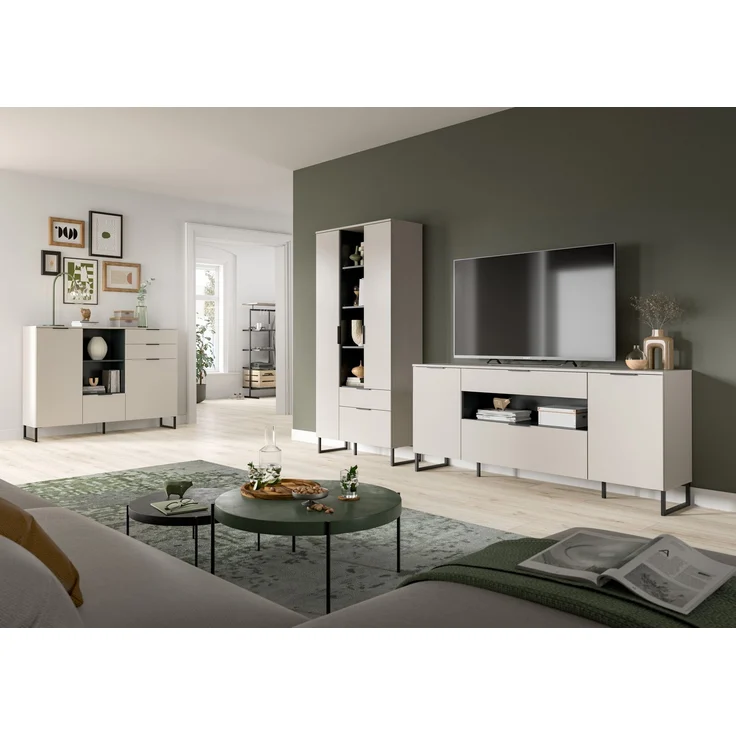 Wohnkombination B/H/T: 240x192x41 cm in Kaschmir Nachbildung und schwarz – Bild 6