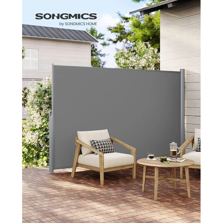 SONGMICS Alu-Seitenmarkise, ausziehbar, 180x350 cm, Blickdicht, Sonnenschutz, blickdicht, Seitenrollo, für Balkon, Terrasse, Garten, grau GSA185G01 – Bild 3