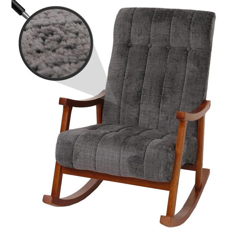 Schaukelstuhl HWC-K10, Relaxsessel, Holz FSC® Stoff/Textil Chenille (465g/m²) ~ dunkelgrau, Gestell Walnuss-Optik – Bild 1