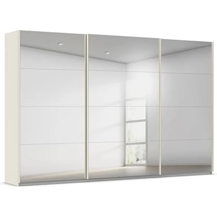 Rauch Möbel Kulmbach, Kleiderschrank mit Schwebetüren für Schlafzimmer, Kinderzimmer, Jugendzimmer, Garderobe, Flur, 3-türig, mit Spiegel, Zubehör Classic, Farbe Beige, Breite 360 cm – Bild 1