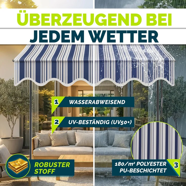 tillvex Balkonmarkise 150 cm Blau/Grau Gelenkarm Markise Klemmmarkise Sonnenmarkise Balkon ohne Bohren – Bild 4
