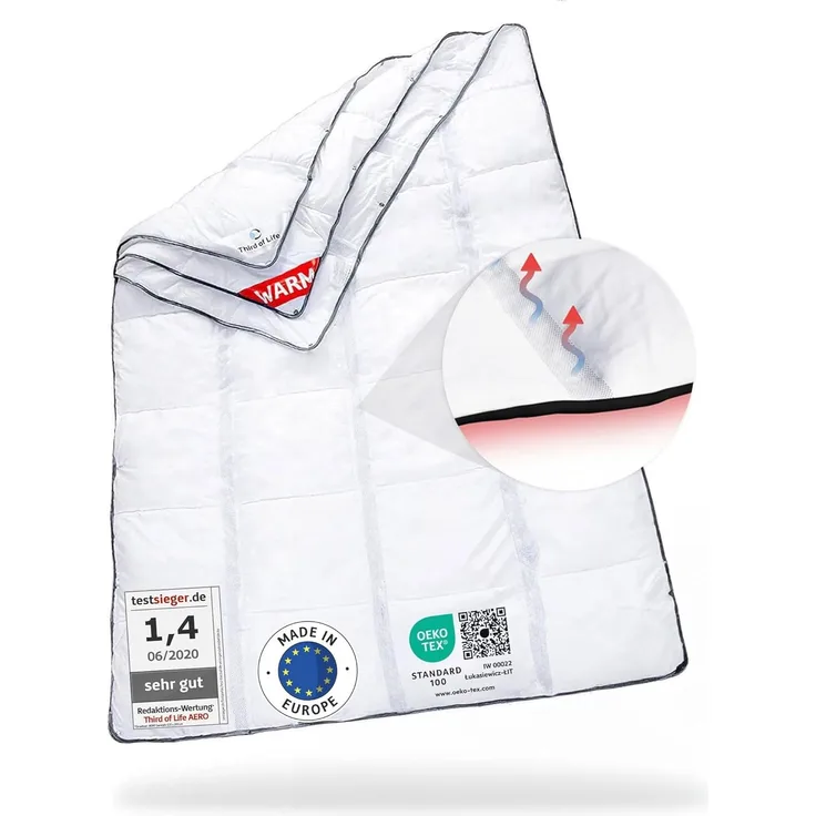 AERO ActiveClima Bettdecke mit innovativer Climabalance®-Technologie, 4 Jahreszeiten Bettdecke mit drei Lagen Weiß 200 x 200 cm