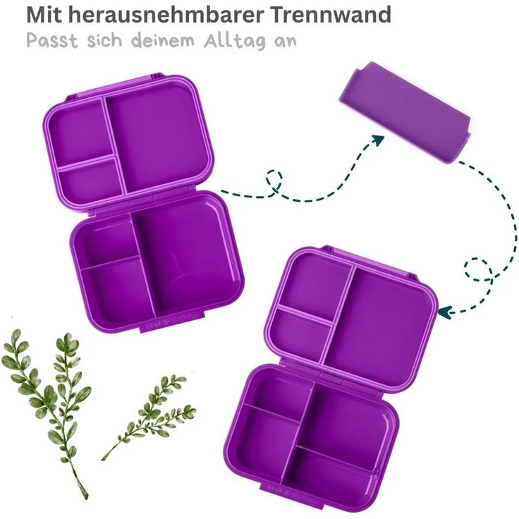 LEKKABOX Lunchbox Mini Kinder Bentobox, 3 Fächer - Brotdose Vesperdose Brotbüchse, Für feuchte Lebensmittel auslaufsicher, inkl. extra Trenner – Bild 2