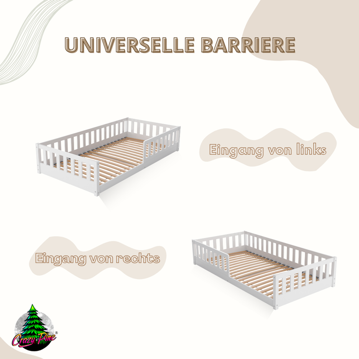Crazy Pine 'Crazy Basic' Kinderbett mit Rausfallschutz, Skandinavisches Design, Holz, Weiß, 80x160 cm, ohne Beine – Bild 8