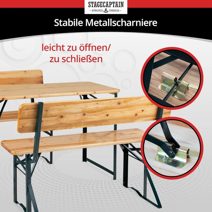 Stagecaptain 'Hirschgarten' Bierzeltgarnitur mit Lehne, Holz, 119 x 44,5 x 75,5 cm, 2x Bank, 1x Tisch, Natur – Bild 4