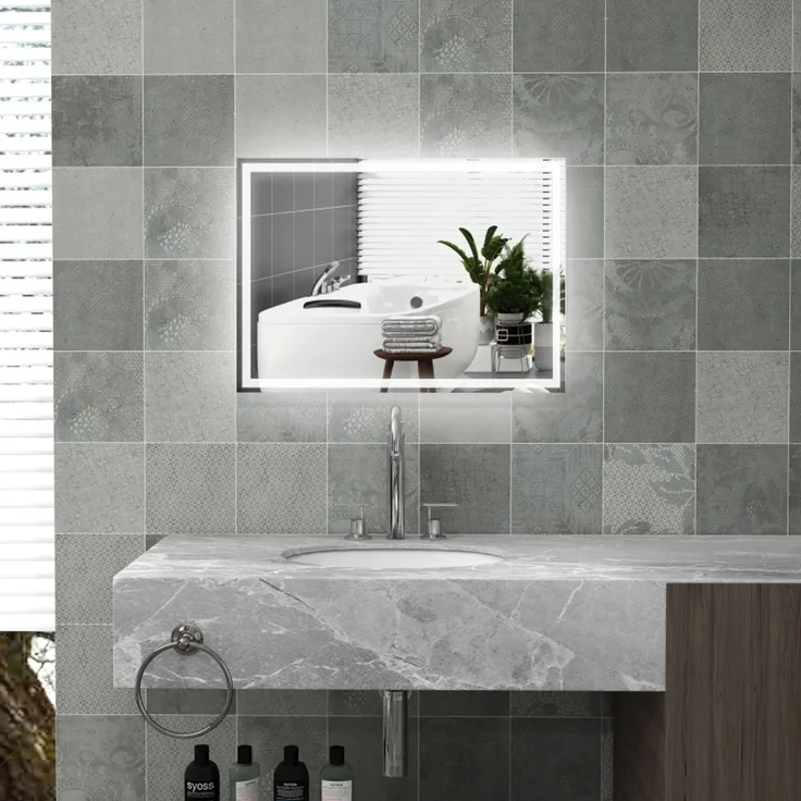LED-Badezimmerspiegel 70 x 4 x 50 cm aus Glas, mit Touch-Steuerung und Antibeschlag-Funktion