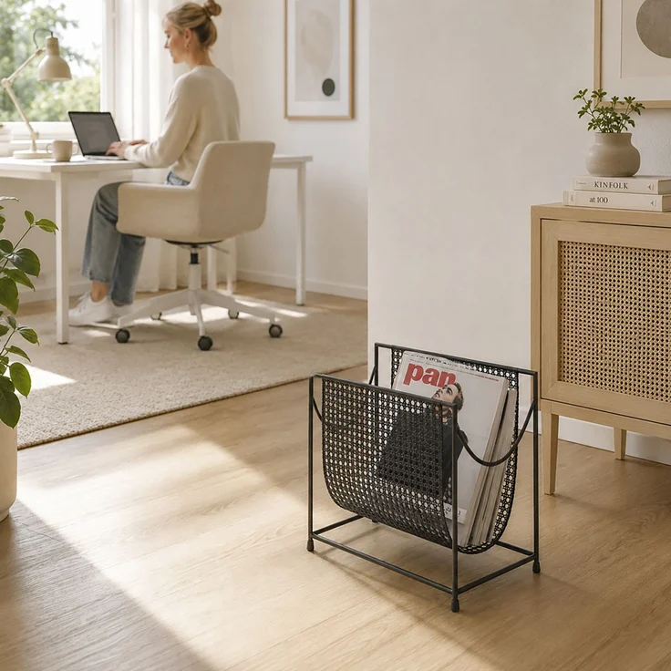 Haku Zeitungsständer aus schwarzem Stahlrohr, freistehend, modernes Design, belastbar bis 10 kg, 37x22x30 cm – Bild 2