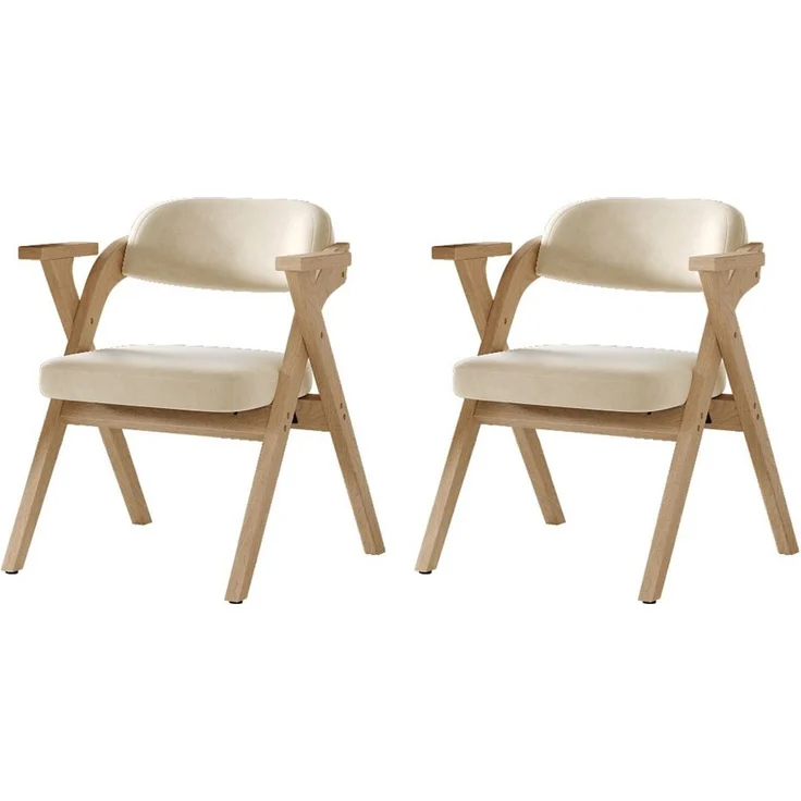 BBWL Klappstuhl 2er Set aus Massivholz mit Leinenpolsterung, Armlehnen, Klappbare Esszimmerstühle platzsparendem Design – Bild 2