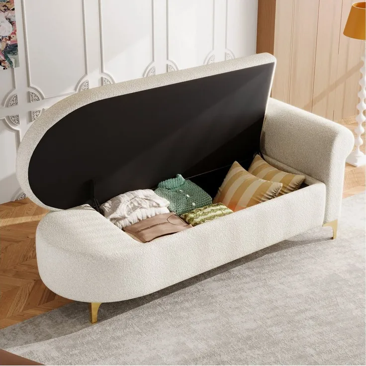 Odikalo Chaiselongue Relaxsessel Freizeitstuhl mit Stauraum & Schlaffunktion, modernes Design wellenförmige Rückenlehne Lammfell-Optik-Stoff hochdichter Sitzkissen inkl Lendenkissen Nackenkissen 134cm