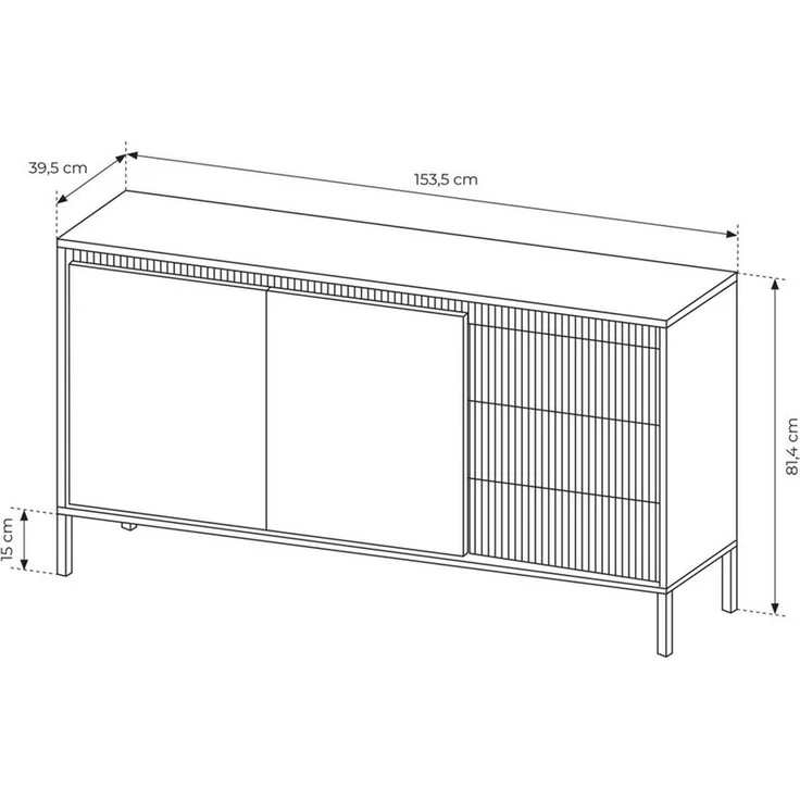 Masseno Kommode SENSATO 154 cm Sideboard mit 3 Schubladen und 2 Türen schwarz – Bild 2