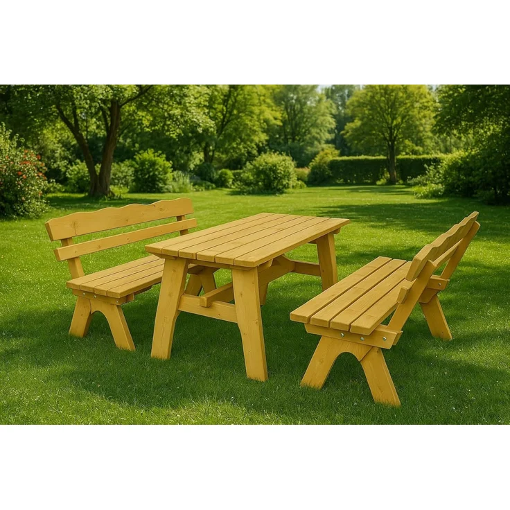 TPFGarden Garten-Essgruppe Drieburg, (3-tlg, Outdoor Garten Garnitur aus massivem Kiefernholz), 2x Bank 3-Sitzer & 1x Tisch 72x150cm - Hochwertige Verarbeitung – Bild 8