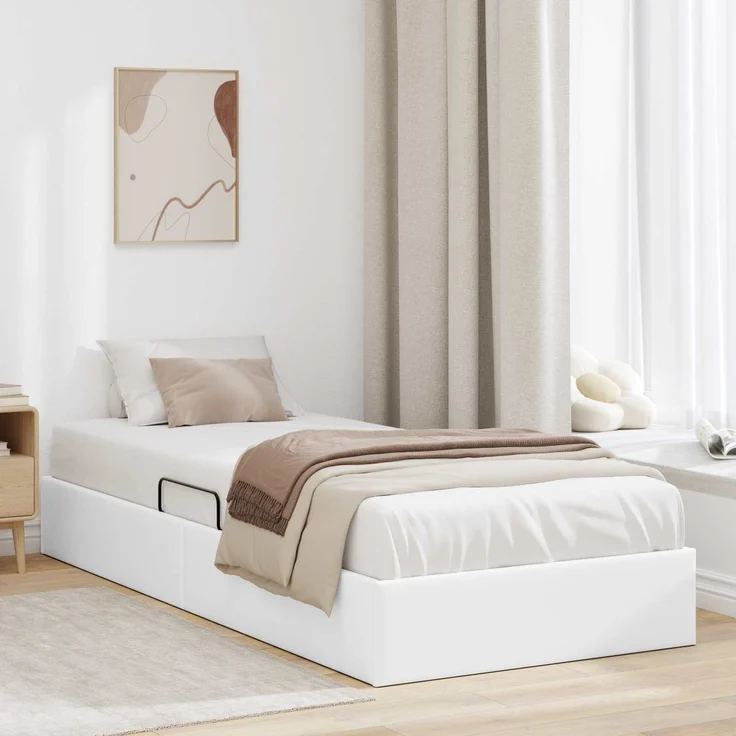 vidaXL Ottoman Bettgestell Reinweiß 90 x 190 cm Kunstleder 3442751 – Bild 1