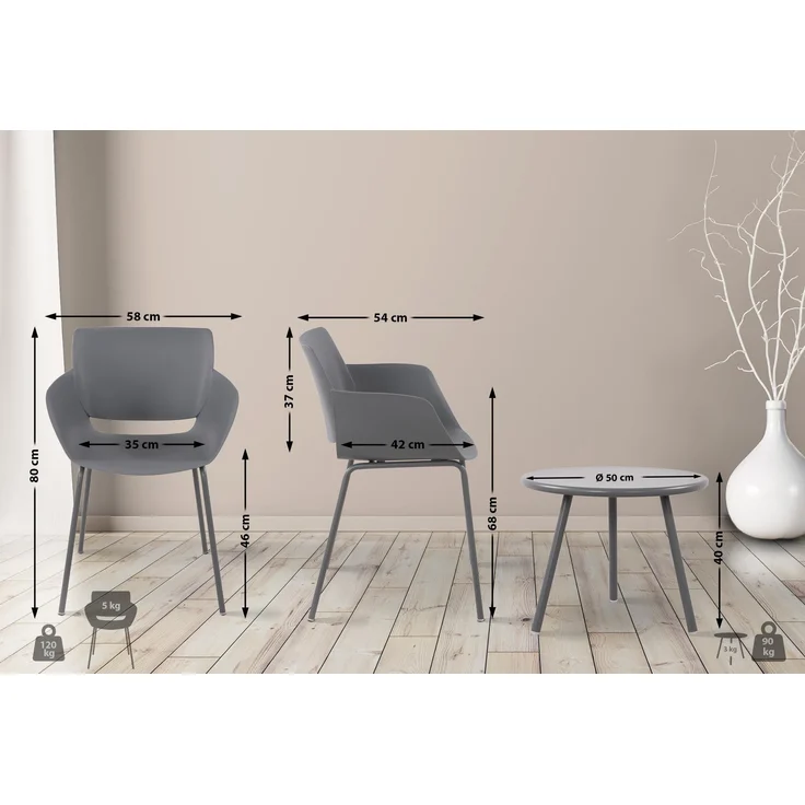 CLP Sitzgruppe Berena Set Tisch Berea Stühle Alpena wetterfest und UV-beständig,dunkelgrau 2 Stühle – Bild 2