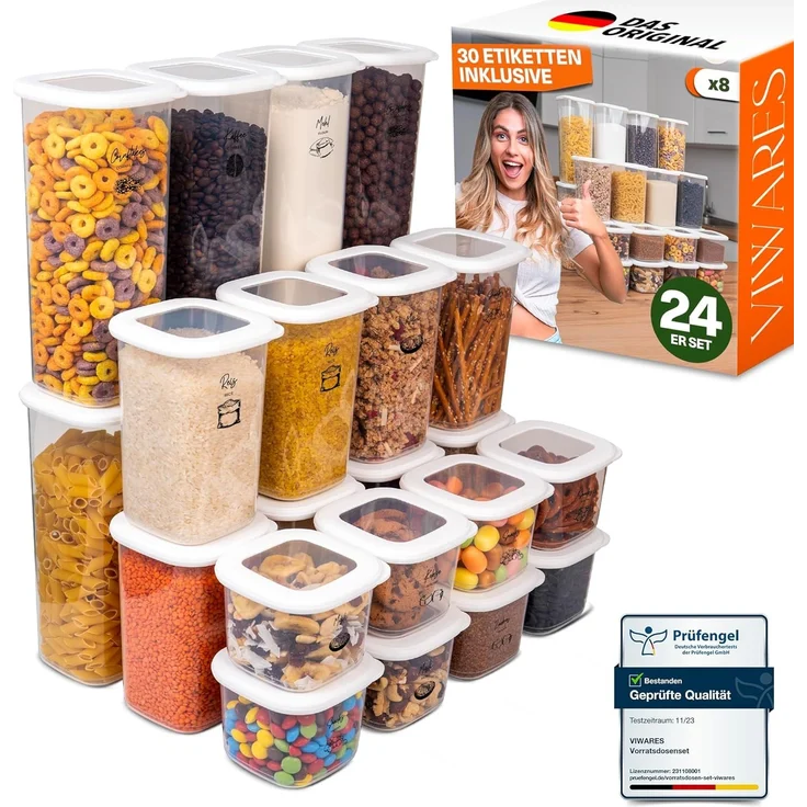 Viwares Vorratsdosen mit Deckel Luftdicht, 24er Vorratsbehälter Set BPA-Frei, Vorratsdose zur Müsli Mehl Aufbewahrung Küche, Praktische Organizer Küche, Frischhaltedosen für Lebensmittelaufbewahrung