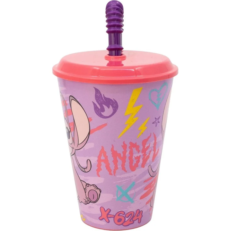 Disney Stitch Angel Kinderbecher 430 ml Tumbler mit Deckel und Strohhalm – Bild 2