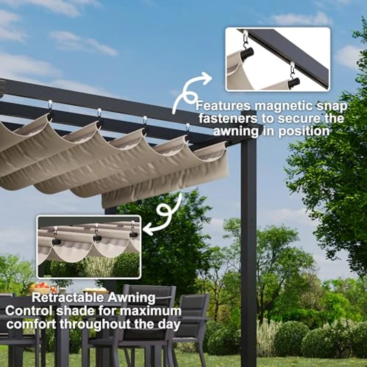 JUMMICO Aluminium-Pavillon, 3 × 4 m, verstellbare Aluminium-Markise, langlebig, freistehende Sonnenschutzvorrichtung für Terrassen und Gärten, schützt vor Sonne und Regen, Beige – Bild 3