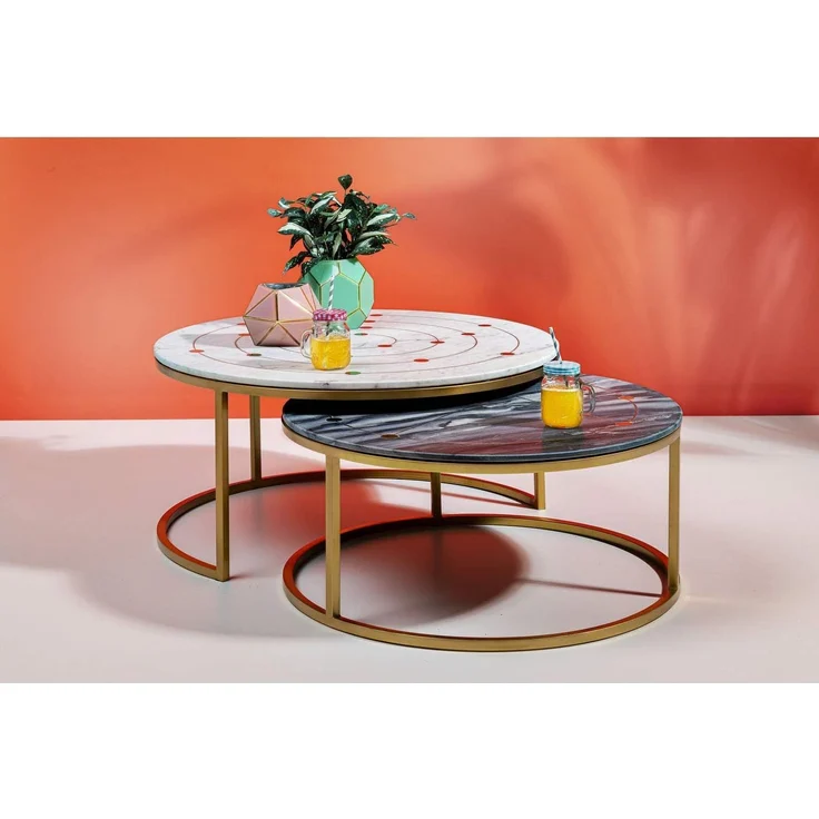 Kare Design Beistelltisch Mystic Round, 2-er Set, Durchmesser 90cm , Marmor Beistelltisch, edel und dezent, Kaffeetisch, (H/B/T) 55 x 90 x 90 cm – Bild 3