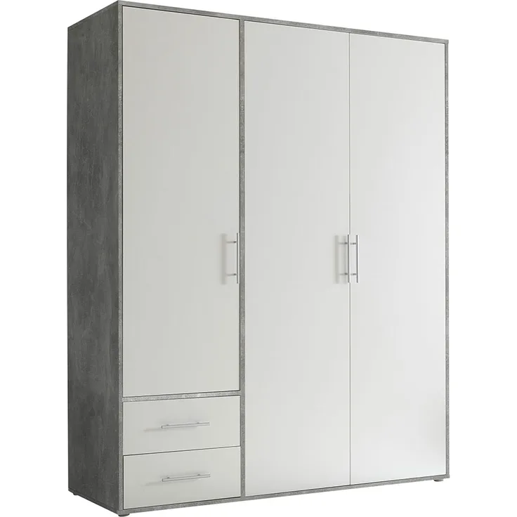 Drehtürenschrank Valderas / Valencia, Holzwerkstoff, Grau, Weiß, 155 x 195 x 60 cm
