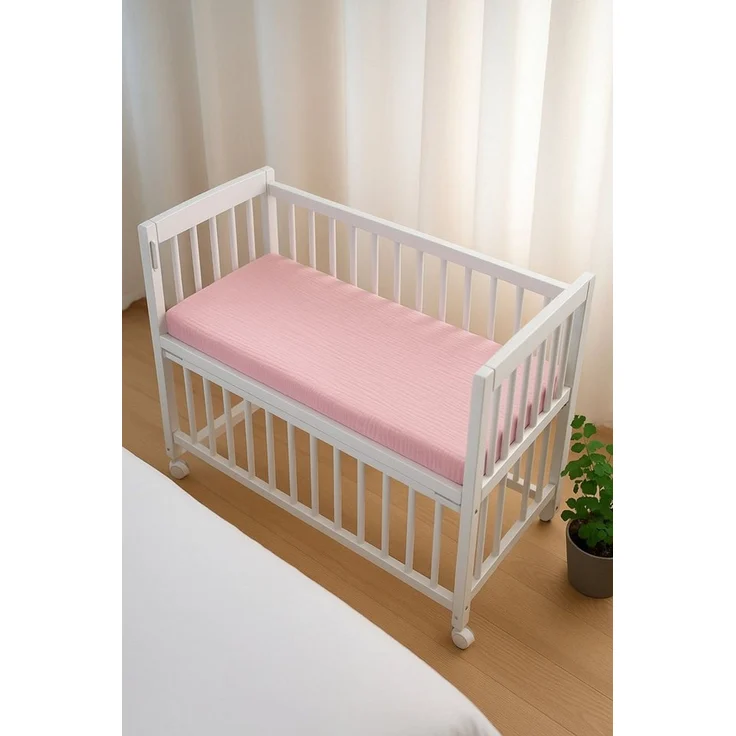 BabyLux Spannbettlaken für Beistellbett 50x90 cm Musselin Bettlaken mit Gummizug, Gummizug: Ja, 50x90_Musselin_Rosa – Bild 2