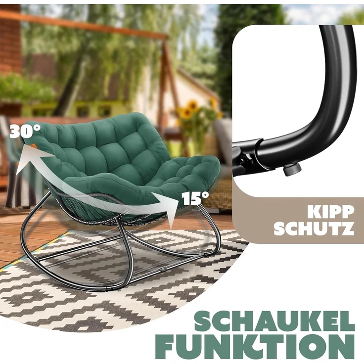 KESSER® 'XXL Chillexer' Schaukelstuhl mit Rutschfesten Füßen, für drinnen & draußen, Witterungsbeständig, Stahl / Polyester grün, 100 x 100 x 85 cm – Bild 6