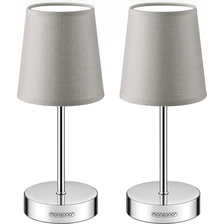 monzana Tischleuchte, Taupe 2er Set, 2er Set 32 cm Stoffschirm E14 Chrom Metall Wohnzimmer Büro