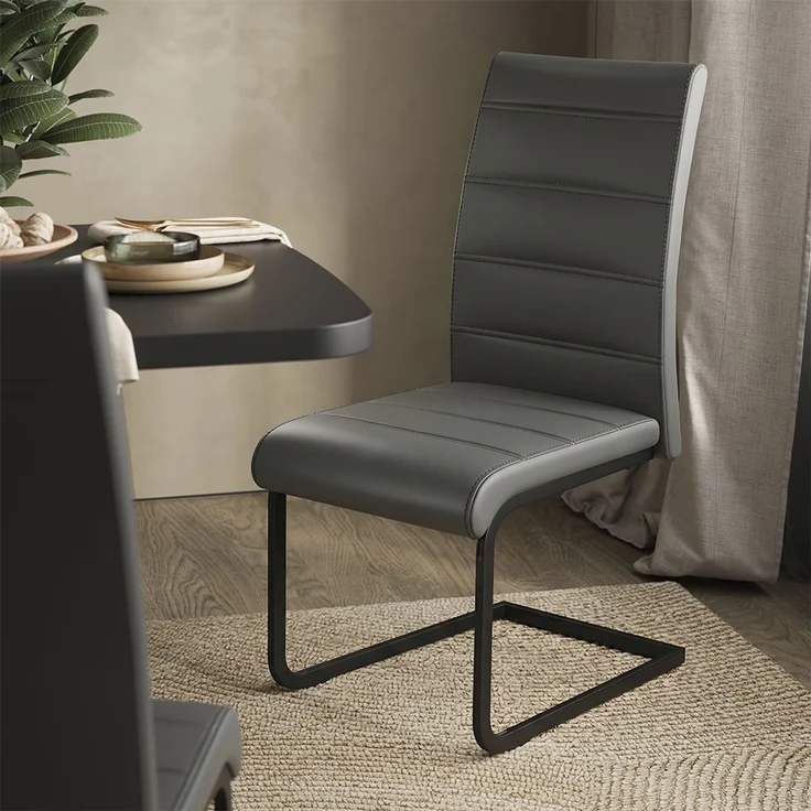Esstisch-Set Fenaro Schwarz/Weiß 120 x 80 cm mit 4 Esszimmerstühlen, Grau Vicco – Bild 4