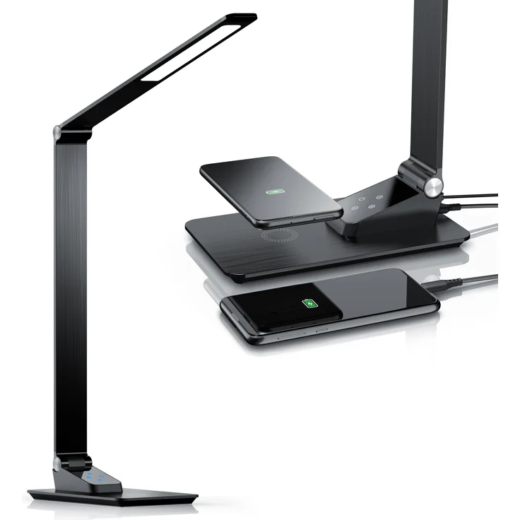 Brandson LED Schreibtischlampe, Metall-Design mit kabellosem Laden, 500 Lumen, 5 Farbtemperaturen, schwarz