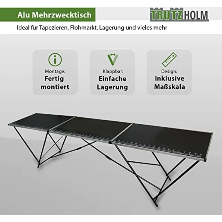 Tapeziertisch Alu Flohmarkttisch 300x60 cm Klapptisch klappbar mit Messskala – Bild 5