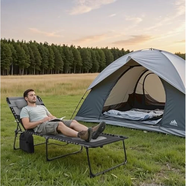 Clevich XXL Liegestuhl klappbar, 199×66 cm Übergroße Sonnenliege mit 5-Fach Verstellbarer Rückenlehne, Gartenliege mit Kopfkissen & Seitentasche, Campingliege bis 150 kg für Strand, Pool – Bild 6