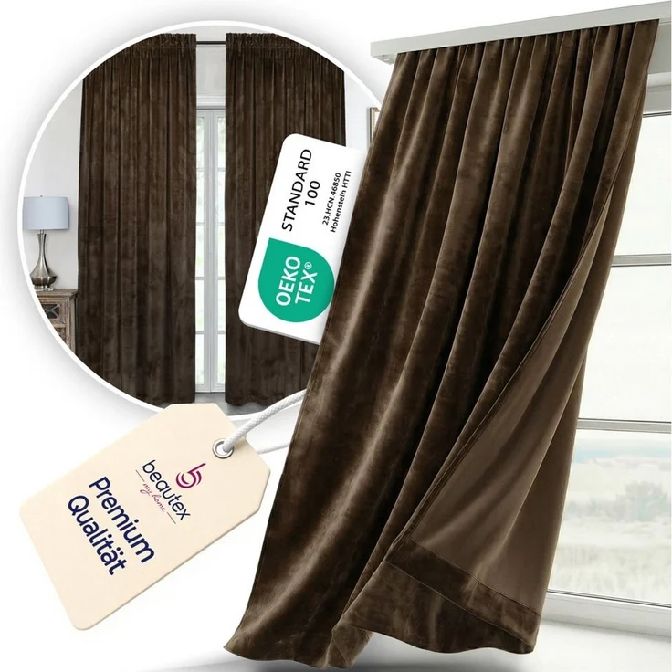 Beautex Verdunkelungsvorhang Samt Vorhang Kräuselband U-Band Gardine Velvet abdunkelnd (1 St), Hakenaufhängung, abdunkelnd, Weicher Samtstoff, lichtmindernd, pflegeleicht, blickdicht