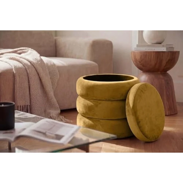 riess-ambiente Polsterhocker VOGUE 40cm senfgelb - Samt, mit Stauraum, gepolstert, rund, retro (Einzelartikel, 1 St), Eleganter Sitzhocker - ideal f. Ankleide, Flur, Wohnzimmer & Garderobe – Bild 4