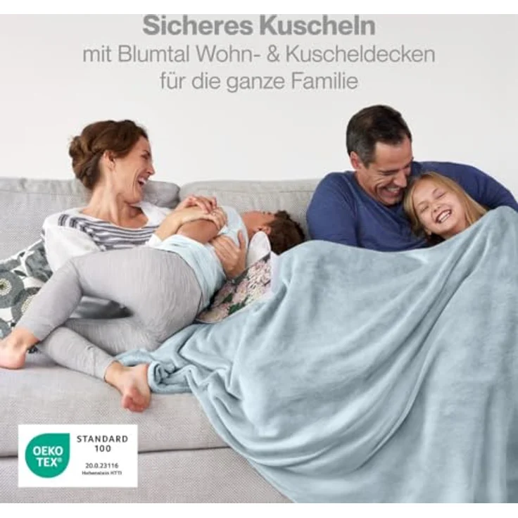 Blumtal Kuscheldecke flauschig - Oeko-TEX zertifizierte Fleecedecke 130x150 cm - Wohndecke 130x150 cm - Decke Couch als Wohn- & Kuscheldecke - Flauschdecke - Wohndecke Kuscheldecke 130x150 cm Hellbau – Bild 3