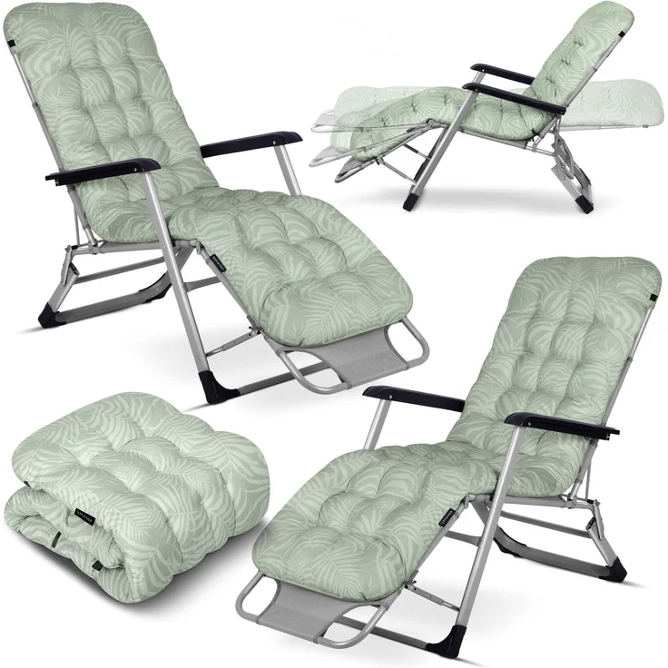 Sofotel Sonnenliege Klappbare Gartenliege Bis 120 kg Liegestuhl mit Kissen und Kopfstütze Grau Grün ChillWell Luxury 2 Stück – Bild 1