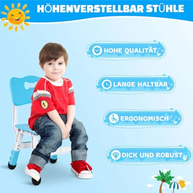 Clevich Kinder Schreibtischstuhl 2PCS, Kinderstuhl Plastik bis 100KG, Kinder Stuhl Höhenverstellbar, mit Rückenlehne, ab 2 Jahr, Schule, Kinderzimmer, Tagespflege, Kindermöbel,Blau – Bild 9