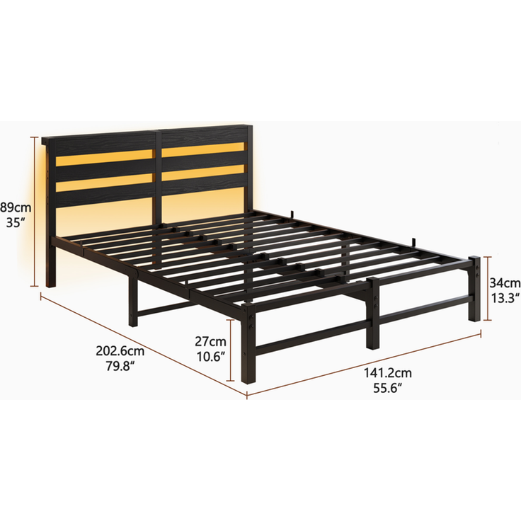 Homerecommend Schwebebettrahmen Metallbett 140x190 cm, ohne Kopfteil, für Schlafzimmer & Jugendzimmer, mit RGB LED-Beleuchtung & USB-Ladestation, versteckte Stützfüße für visuellen Schwebe-Effekt, Vintage Schwarz – Bild 3