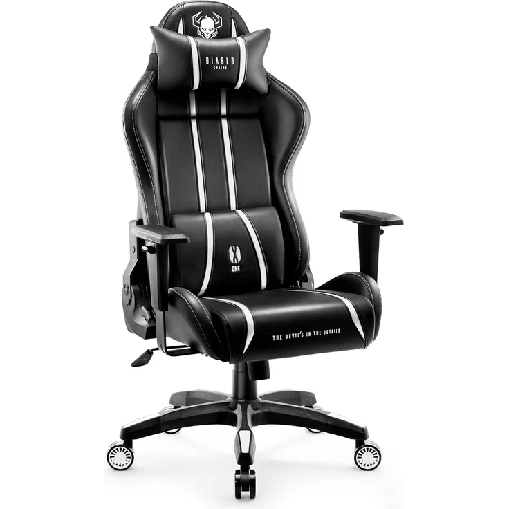 Diablo X-One 2.0 Gaming Stuhl für Kinder Gamer Chair Bürostuhl Schreibtischstuhl Verstellbare Armlehnen Ergonomisches Design Nacken/-Lendenkissen Wippfunktion Schwarz-Weiß Kids (S) – Bild 1