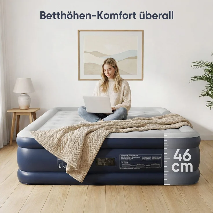 Sekey Luftbett mit integrierter Luftpumpe, Luftmatratze selbstaufblasend 2 Personen, 203 x 152 x 46 cm, blau / grau – Bild 8