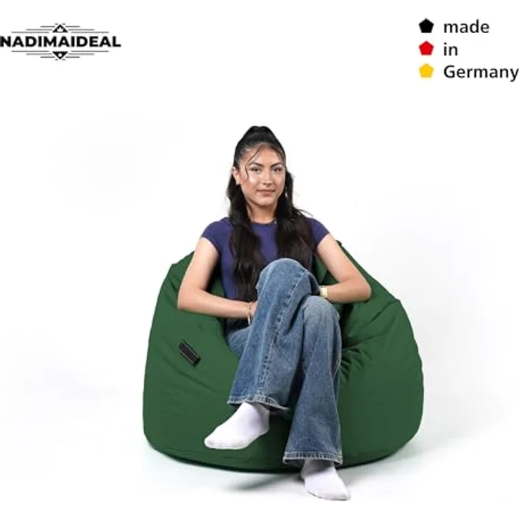 Nadimaideal Sitzsack Tropfenform Kastanie | Bodenkissen für Kinder & Erwachsene | Indoor & Outdoor | Gaming Sitzsack - Sitzkissen - Beanbag | Füllung EPS Perlen (Dunkelgrün, XXL-Durchmesser 88 cm) – Bild 6