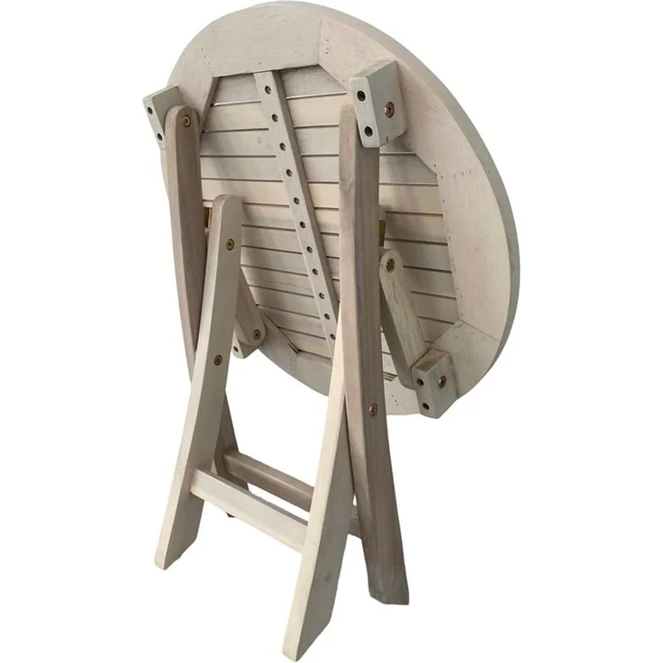 Klapptisch Balkontisch Beistelltisch 48 cm Rund Akazienholz Gartentisch Weiß – Bild 3