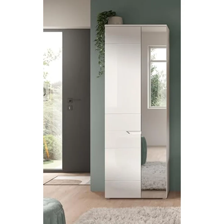 xonox. home Garderobe Solero X7WA9613 Garderobenschrank Flurschrank in Weiß Nachbildung und weiß Hochglanz tiefzieh, ca. B/H/T: 68 x 193 x 37 cm – Bild 7
