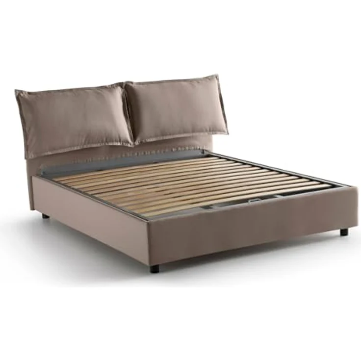 Talamo Italia - Doppelbett Denise, Bettkasten mit Stoffbezug, 100 % Made in Italy, Öffnung vorne, inklusive Matratze 160 x 190 cm, Taupe – Bild 7