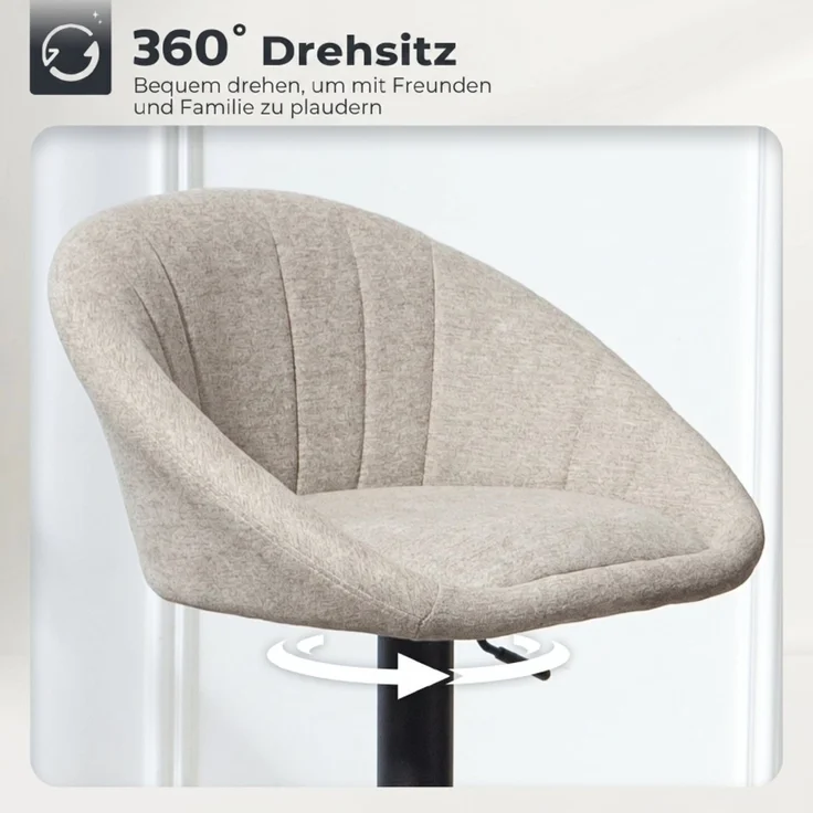 Barhocker 2er Set Drehbar Barstuhl mit Armlehnen und Rückenlehne für Küche--Beige--53.5x46x103cm--YOUDENOVA – Bild 5