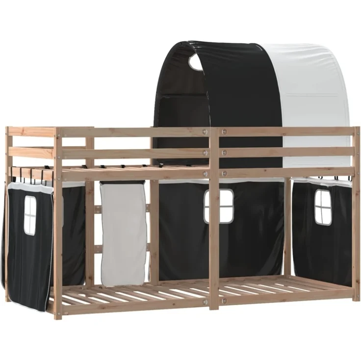 vidaXL Etagenbett mit Vorhängen Weiß Schwarz 90x200 cm Kiefernholz 3283982 – Bild 3
