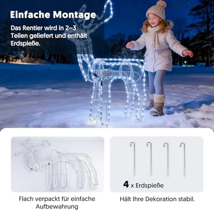 LEDYA Animierte Kopfbewegung Reindeer Beleuchtete Weihnachtsdekoration, 216 LEDs Kaltweiß,89 cm LED Rentier Weihnachtsbeleuchtung, Innen/Außen Weihnachtshirsch mit Timer, für Hof, Garten, Veranda – Bild 6