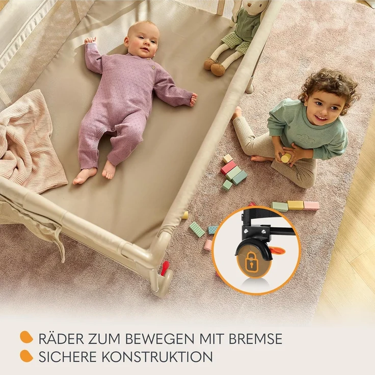 Lionelo Laura 2-in-1 Reisebett bis zu 15 kg Laufgitter von 0 bis 36 Monate Seitlicher Einstieg T25 Schaumstoffmatratze, 2 Höhenstufen, Reisetasche, Räder mit Bremse – Bild 6