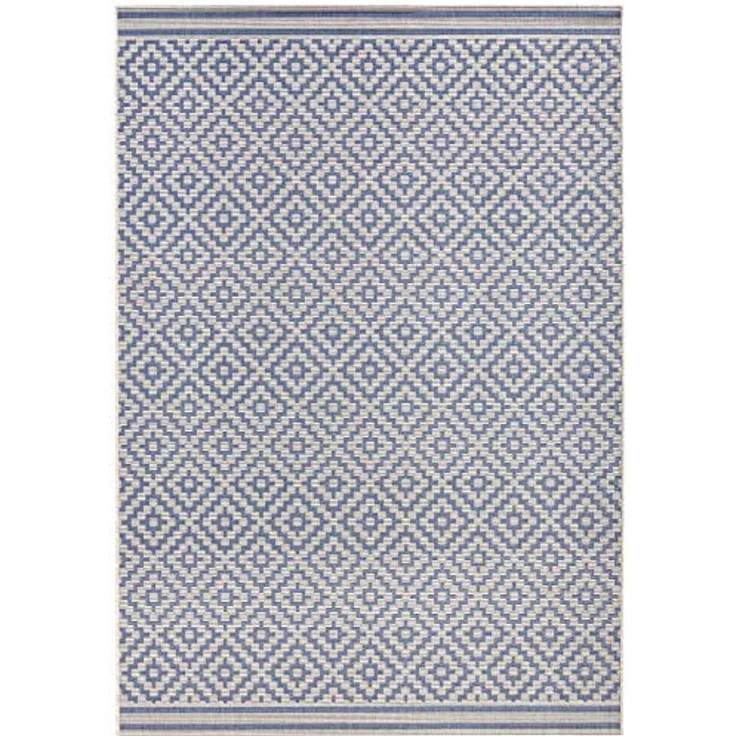 NORTHRUGS In- und Outdoor Teppich Raute 240x340 cm - Wetterfest Modern Geometrisches Raute Muster Design Teppich für Balkon Terrasse Garten Wintergarten Wohnzimmerteppich Wasserfest in Blau Creme – Bild 3