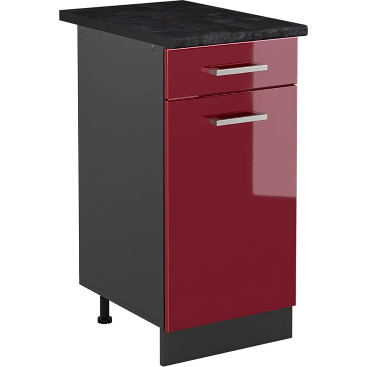 Küchenunterschrank R-Line Rot Hochglanz/Anthrazit 40 cm Arbeitsplatte Anthrazit Vicco – Bild 1