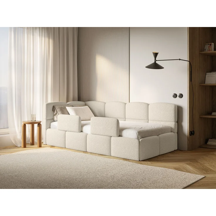 Selsey 'Cloudy' Jugendbett links, Matratze & Rausfallschutz, Bouclé Hellbeige, 90x200 cm – Bild 6